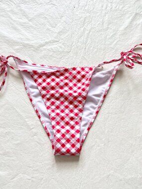 Betty Jade bikini bottoms large red white gingham side tie plaid swimsuit string